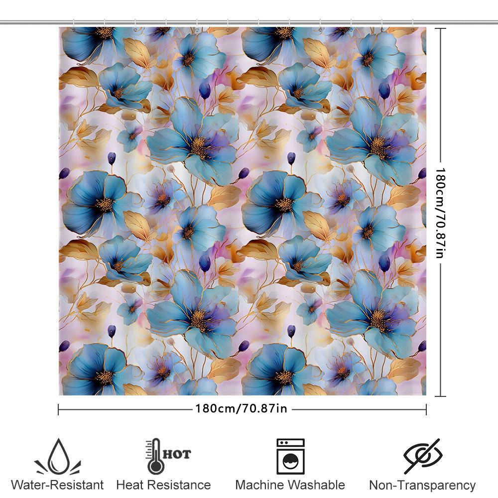 Blue Flowers Shower Curtain Bathroom Decor Waterproof Fabric Wall Hanging Home Decoration Modern Style 3D Print Pattern Personal