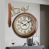 Double-sided Wall Clock Creative Living Room Clock Retro Corner Rotation Wall Watch Entrance Hall Hang Decorative Ornaments