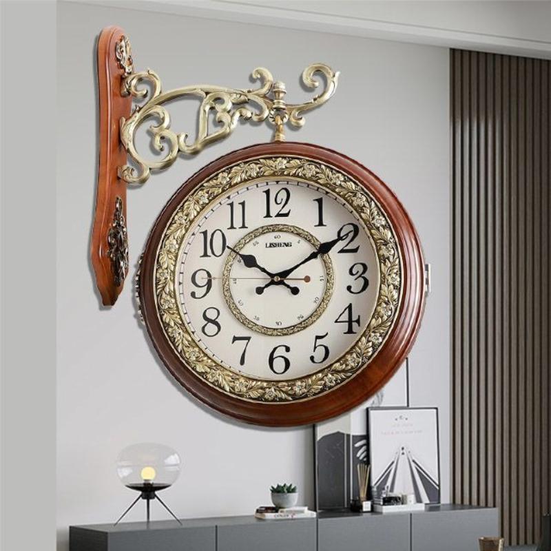 Double-sided Wall Clock Creative Living Room Clock Retro Corner Rotation Wall Watch Entrance Hall Hang Decorative Ornaments