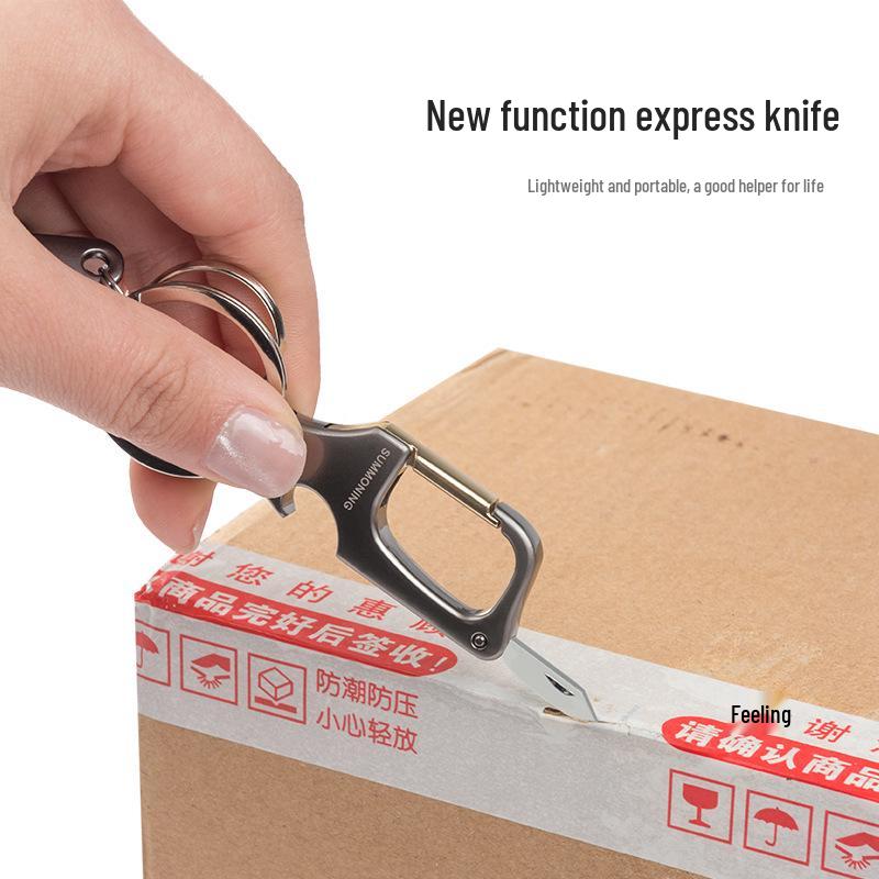 Men's Waist-Mounted Keychain with Box Cutter, Creative Key Ring, Anti-Lost Phone Number Tag Pendant