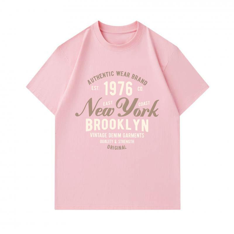 Men's 100% Cotton Crew Neck Short Sleeve T-Shirt, Vintage New York Brooklyn 1976 Print Casual Tee, Comfortable Breathable Daily Wear Top for Daily Out