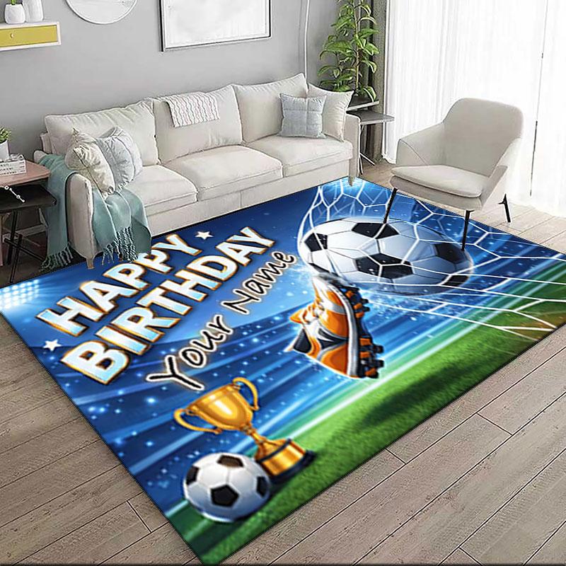 1PC Custom Name Happy Birthday Soccer Fan Theme Floor Mat Ideal for Living Room, Game Rooms, Office, Bedroom,Floor Mat Playful Design