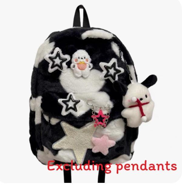 

Doll Puppy And Star Decoration Spotted Plush Backpack With Large Capacity