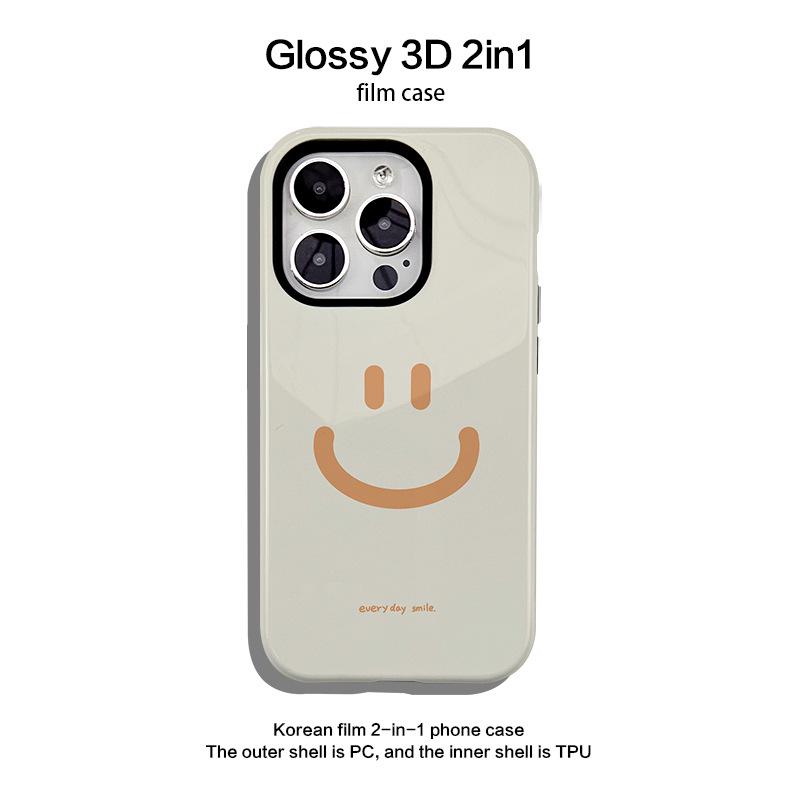 Minimalist Smiley Face Phone Case for Apple 16 & 15 Pro Max - Compatible with Korean Style