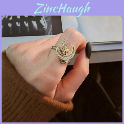 Star Moon Adjustable Ring For Women With Geometric Design And Electroplated Finish