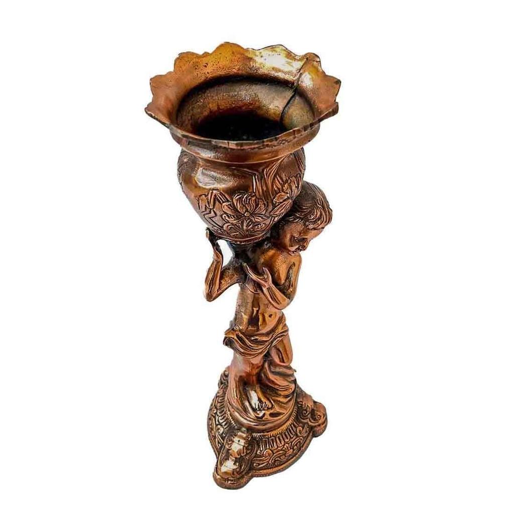 Handcrafted Metal Corner Vase On Big Boy's Shoulder, 18 Inch, Brown