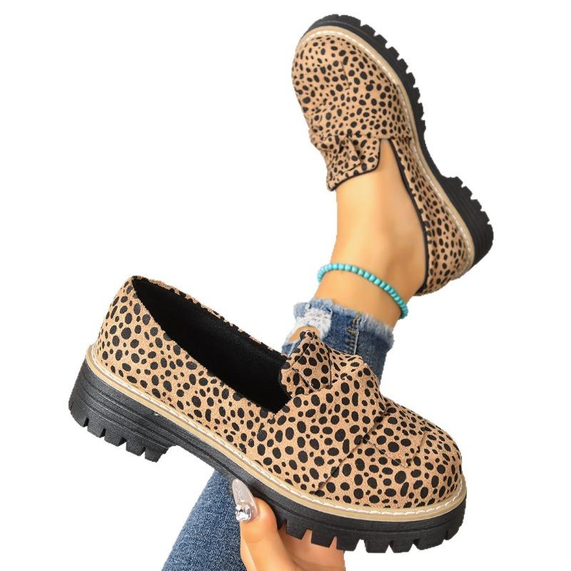 Women's Wide Width Leopard Print Loafers - Suede British Style Slip-On Flats, Fashion Casual Shoes for Women
