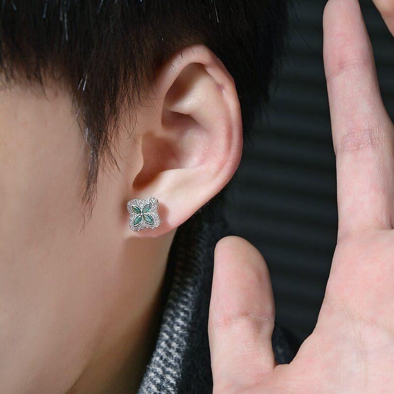 Zircon Ear Stud Earrings with Subtle Inlay - Simple Yet Elegant, Fashionable and Grand - Men's Ear Ring Accessories with A Refined Style