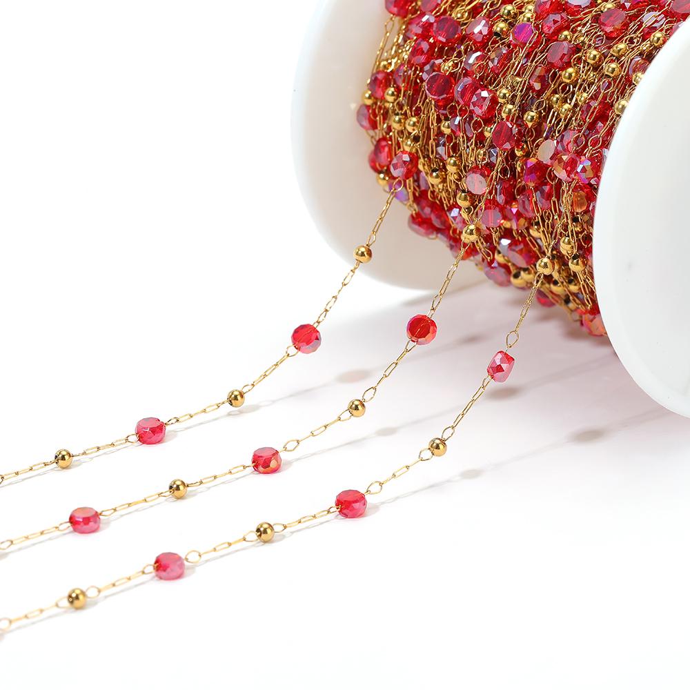 1 Meter Stainless Steel Vacuum Gold Beads Chains with 4mm Crystal Glass for DIY Necklace Findings Craft Bracelets Jewelry Making