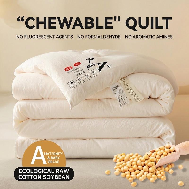 Class A All Season Quilt, Thickened Quilt Insert with Raw Cotton & Soybean Fiber, Warm Bedding for Bedroom & Student Dormitory