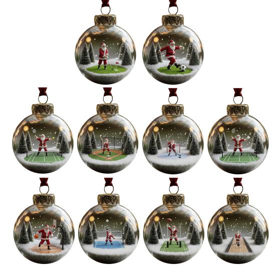 Noel Baba Asılı Süsleme Şeffaf Top Tenis Golf Futbol Basketbol Badminton Oynayan Santa Noel Ağacı Asılı Süs Kolye