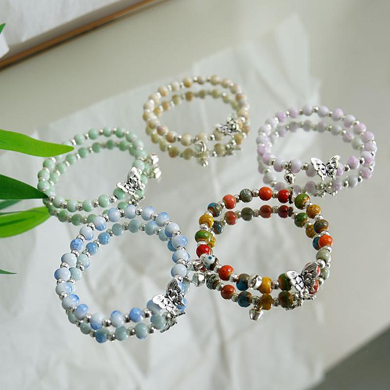 Vintage Multicolor Ceramic Beaded Bracelet For Women Girls Colorful Woven Butterfly Beaded Bracelet Jewelry Accessories Gifts