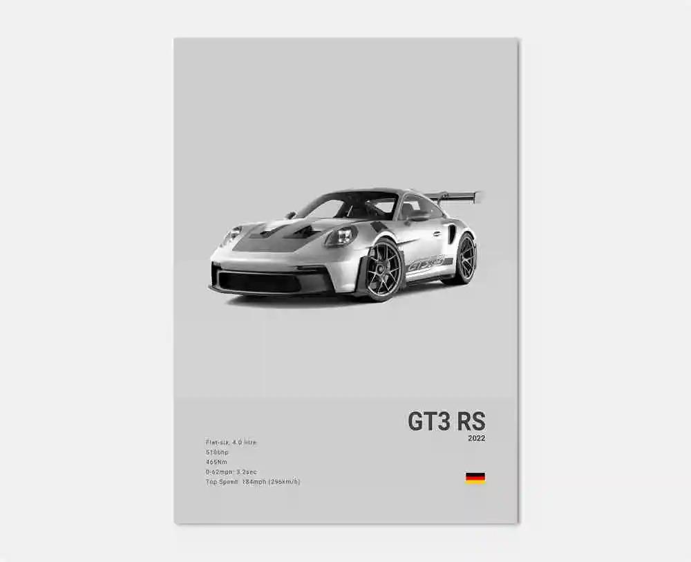 Pop Black And White German Luxury Sports Car Poster Wall Art 911 GT3 RS Turbo Canvas Print Garage Living Room Decor
