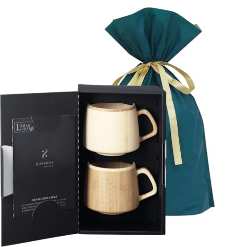 

[Set] 2-Piece Set (RIVERET Franc Mug, 310ml, Bamboo, Dishwasher Safe, White/Brown, RV-207WB, Pair, Includes Gift Bag with Ribbon)