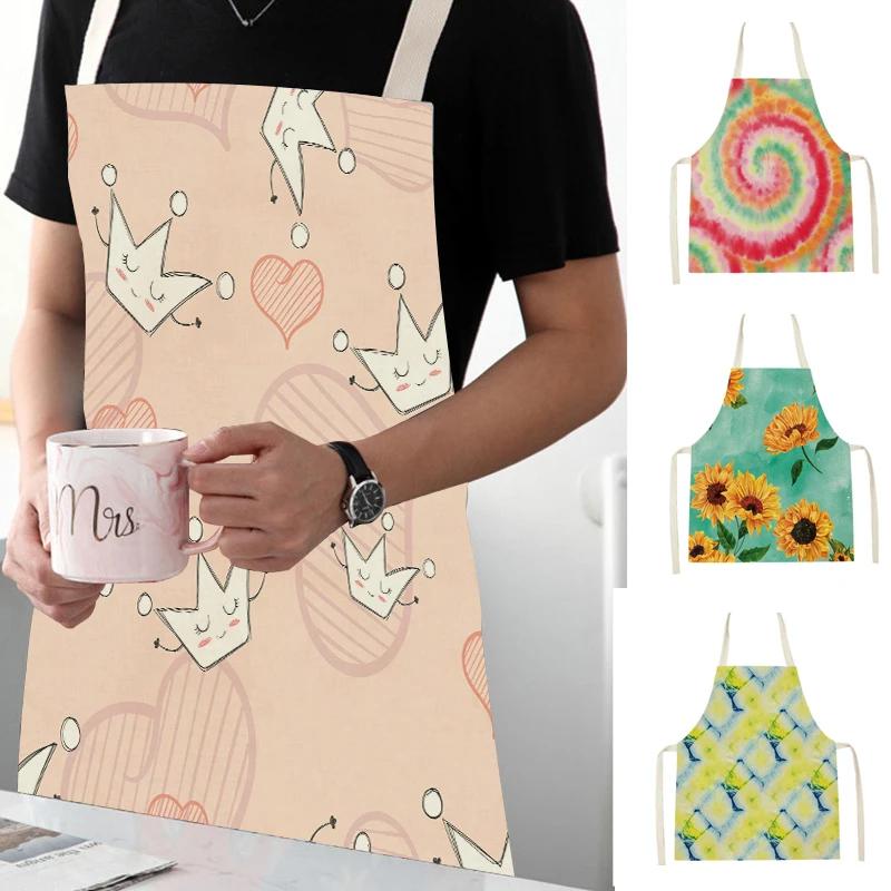 Flower Printed Sleeveless Kitchen Aprons for Women Colorful Pattern Pinafore Home Cooking Baking Waist Bib Kitchen Accessories