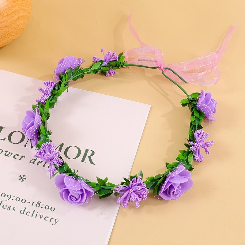 Ribbon Hairband Fabric Floral Hair Hoop Flower Wreath Headband Adjustable Artificial Rose Headband For Beach Parties Summer