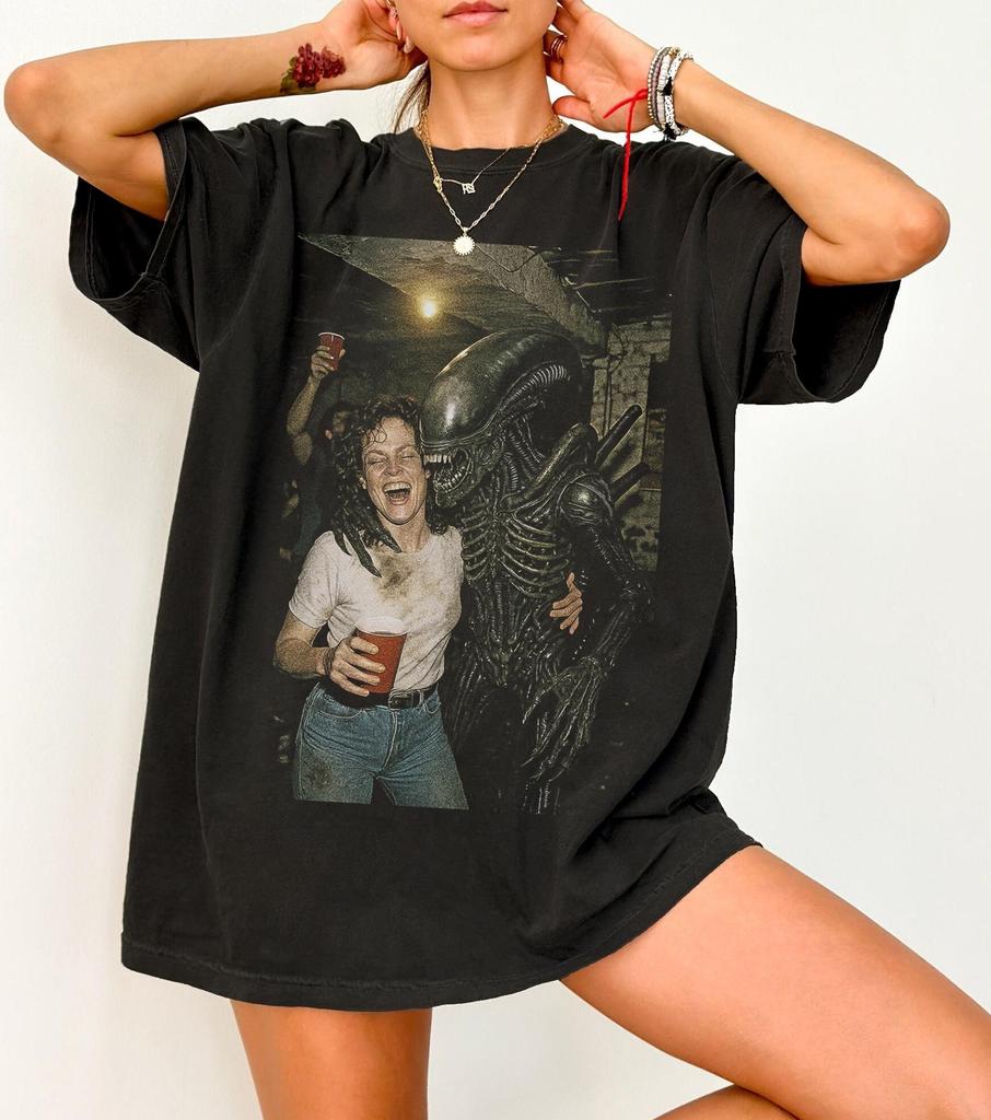 Sigurney Weaver Wore An Alien Tshirt An Alien Movie Party Ball Tshirt and A Movie Meme Scifi Pattern Tshirt