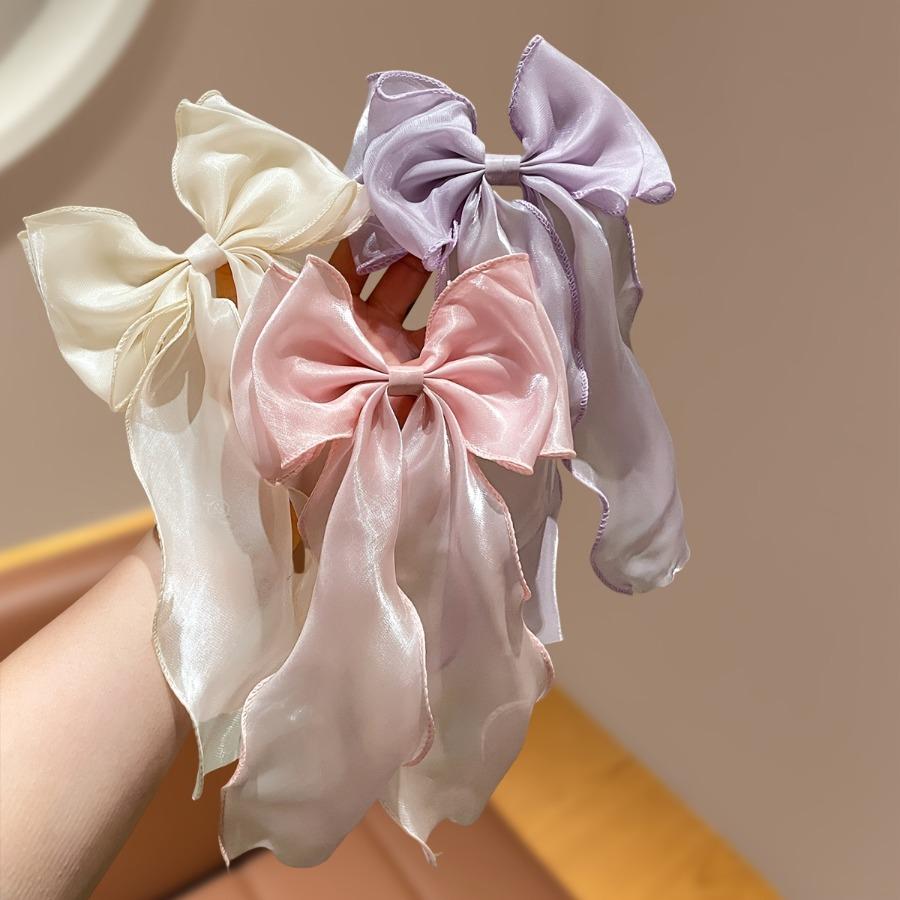 3pcs Set of Women's Fashionable Bow Hair Clips, High-End Hairpins with Mesh Ribbon and Spring Clasps, Hair Accessories