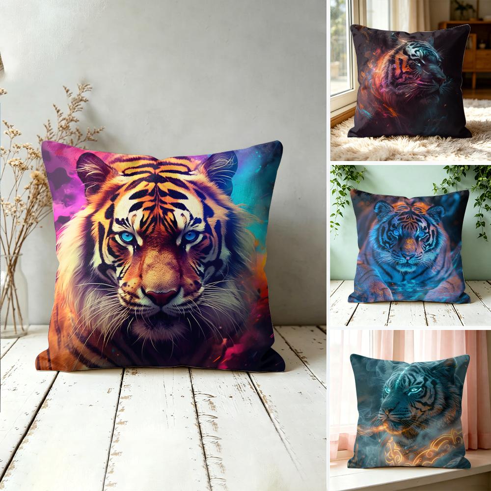Tiger Animal Print Pattern Cushion Cover Square Pillow Bedroom Sofa Leisure Comfort Living Room Home Decoration X