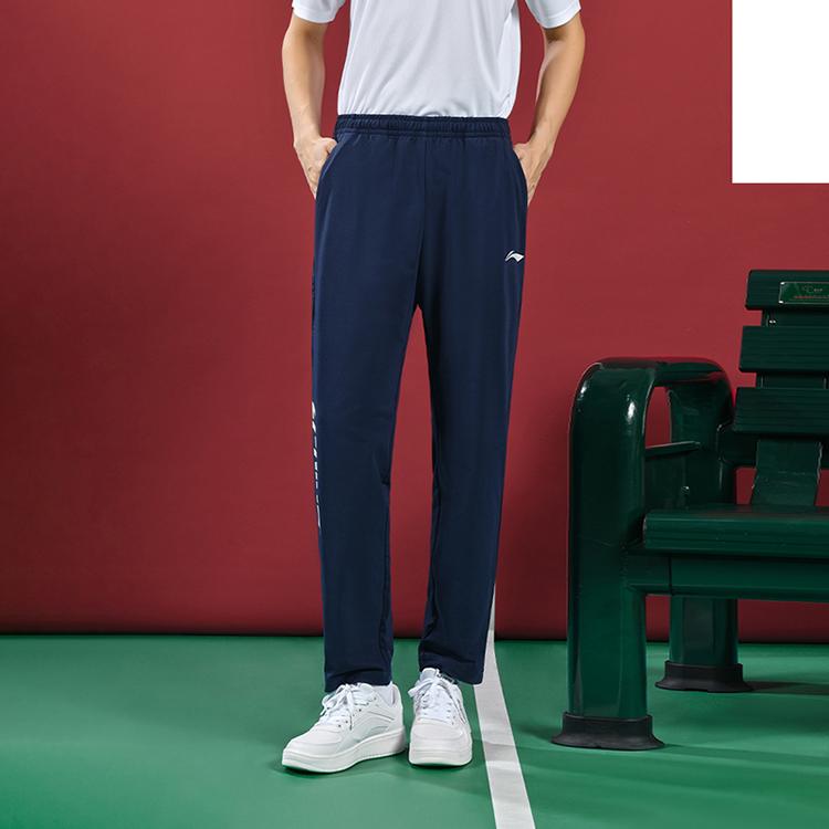 Li-Ning Solid Color Mid Waist Straight Leg Casual Pants Unisex Pants Ink-Blue AKLU495-2