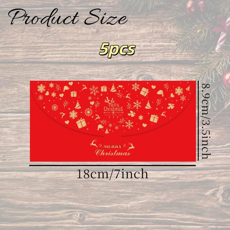 2/5Pcs Gold Foil Designed Red Envelope Bags Christmas Blessing Lucky Money Bags Christmas Party Supplies Happy New Year Gifts