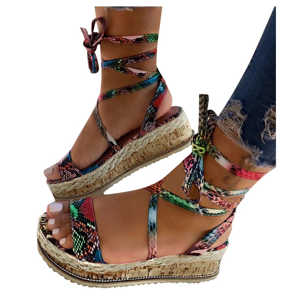 New Casual Thick Bottom Horizontal Strap Sandals Female Wedge Heel Women's Shoes
