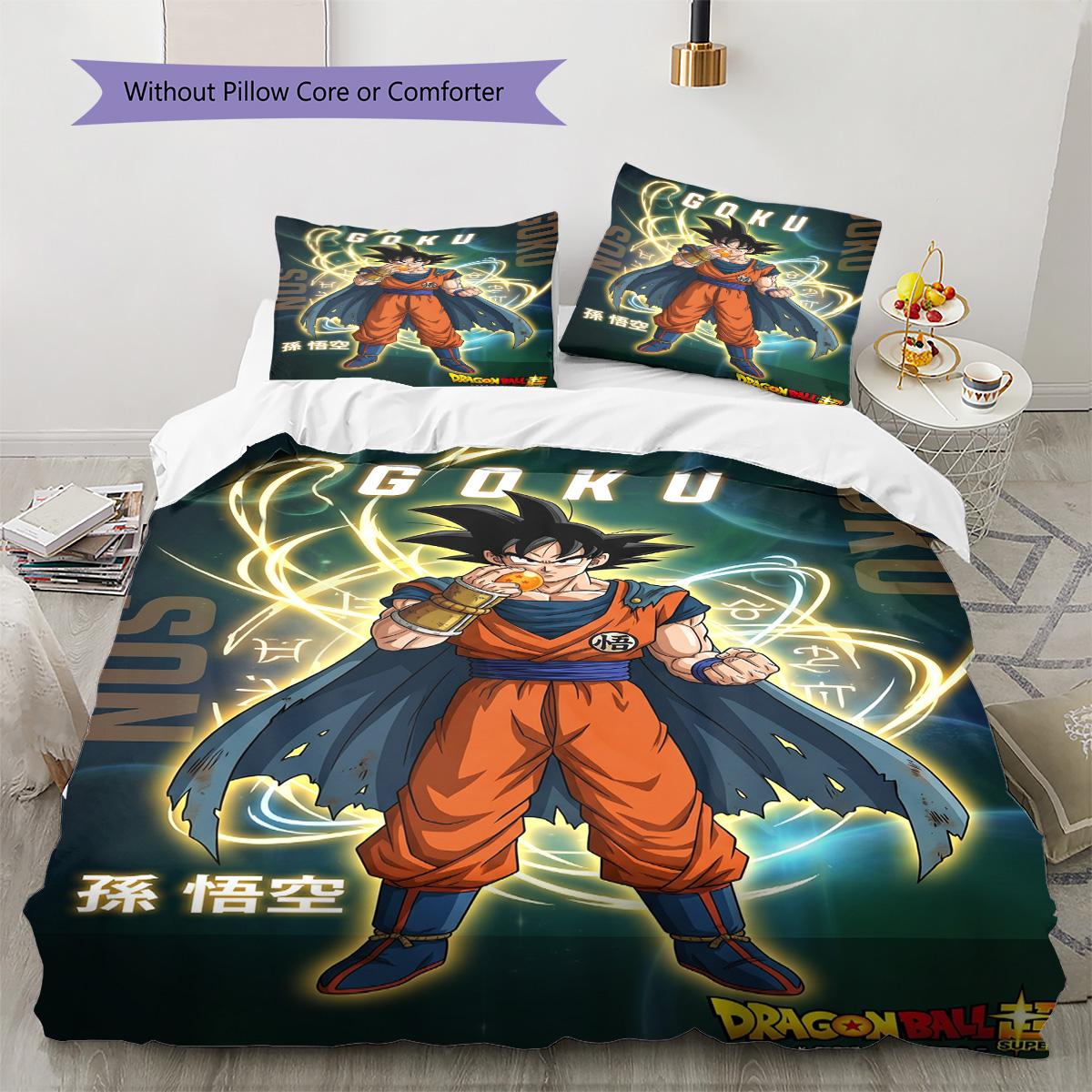 Постельное белье с рисунком Dragon Ball Комплект одеял Покрывало Наволочка Домашний Декор Подарок на День Рождения (1 пододеяльник + 2 наволочки, без наполнителя) 135x200cm