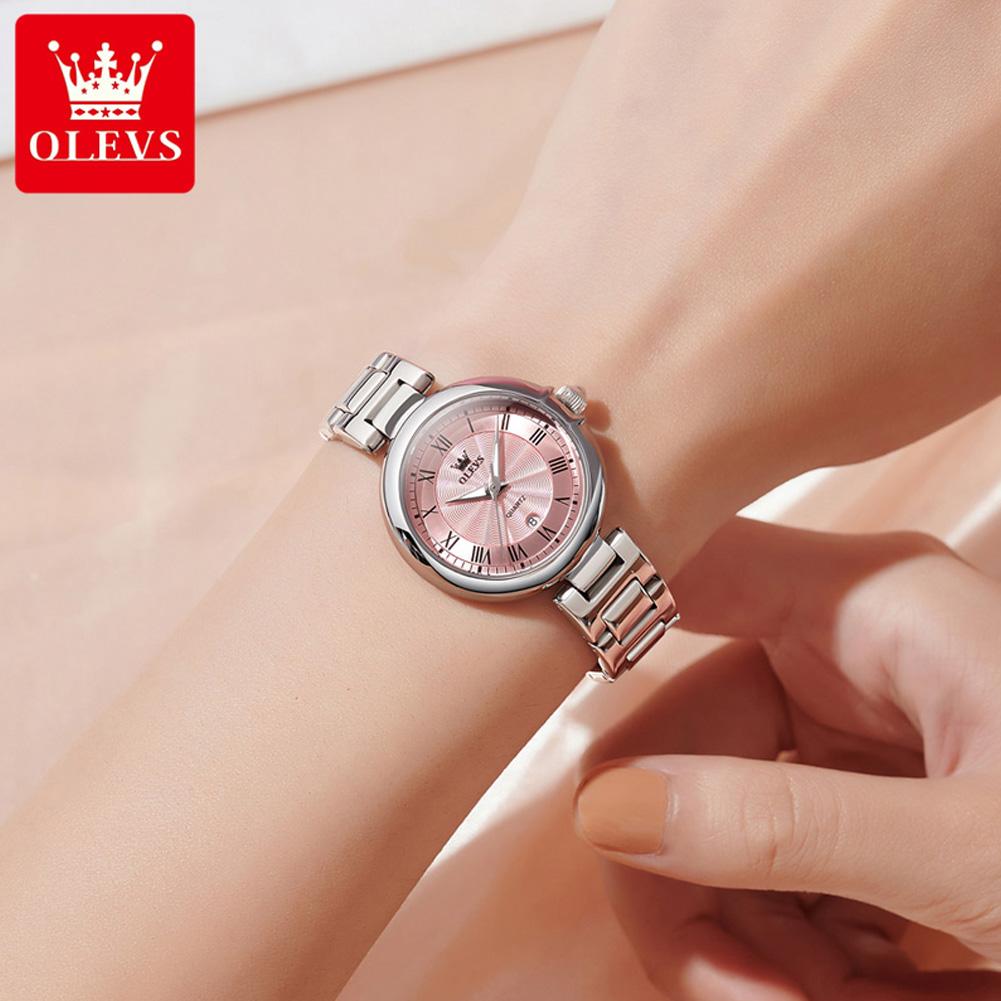 OLEVS 5608 Women's Watches Roman Scale Ladies Wristwatch Fashion Elegant Retro Waterproof Stainless Steel Quartz Watch for Woman