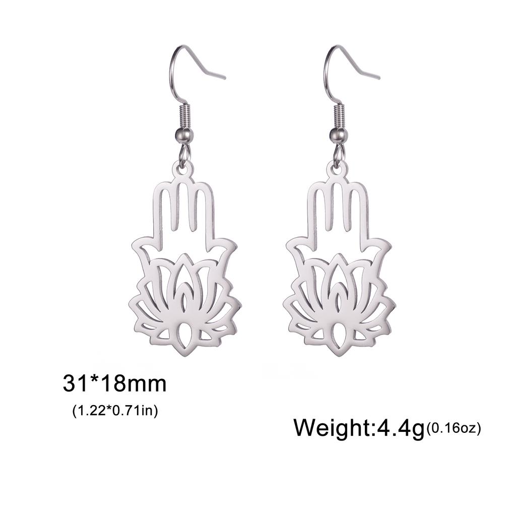 LIKGREAT Lotus Flower Earrings Fatima Hand Earring Stainless Steel Lucky Amulet Jewelry Valentine's Day Gift for Women