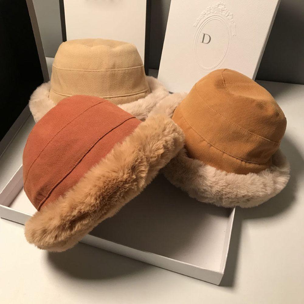 

Casual Thick Wide Brim Large Winter Warm Korean Style Beanies Woolen Plush Bucket Hat Women Hat чорний