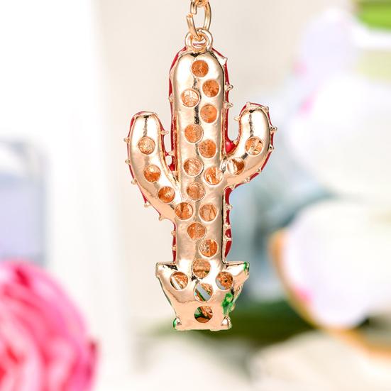Keychain Sparkling Rhinestones Inlaid Cactus Design Keychain Pendant Enamel Oil Drip Process Smooth Edges Spring Buckle Key Holder Backpacks Accessory