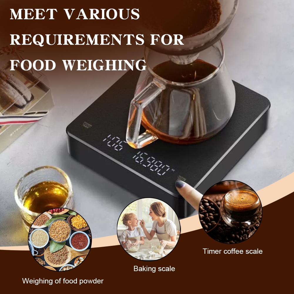 Mini Coffee Scale with Timer Accurate Scale Auto Tare Rechargeable 3kg/0.1g Portable Digital Kitchen Scale Espresso Coffee Scale