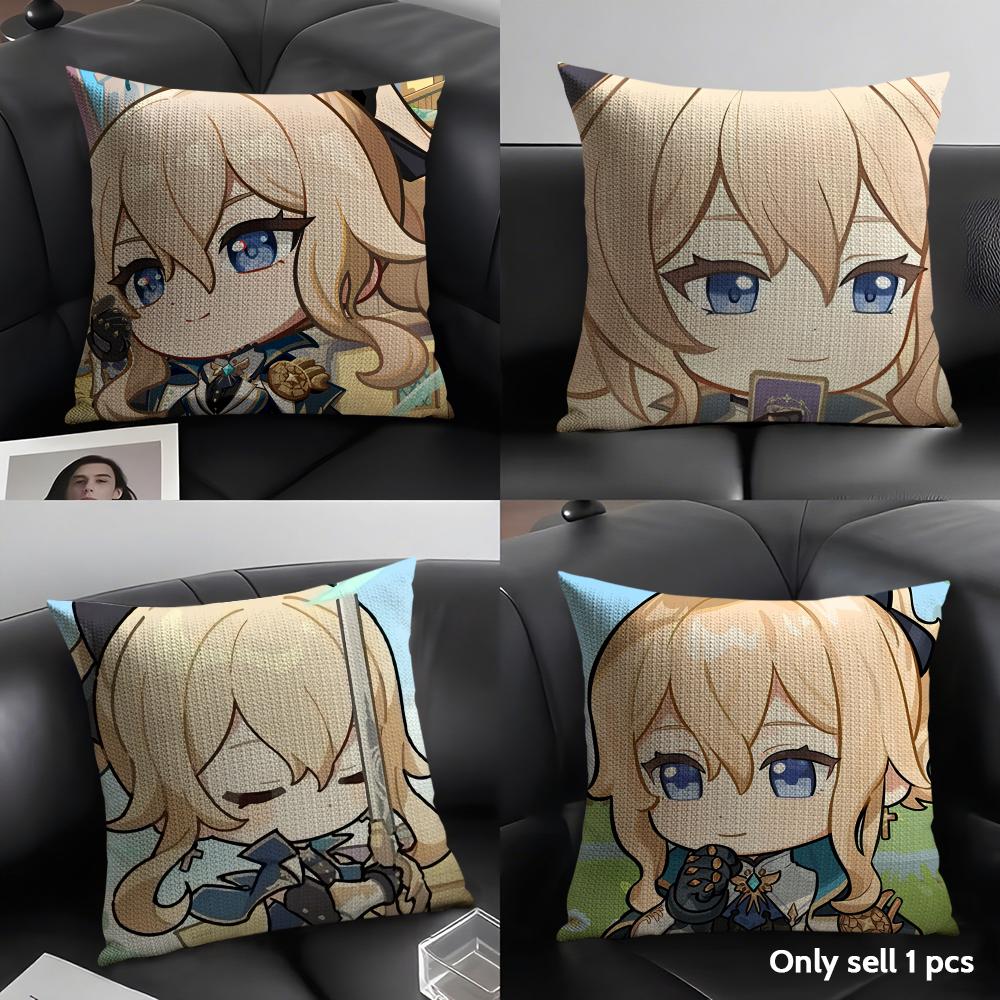 Jean Cute Cute Genshin Impact Cushion Cover Natural Linen Organic Fabric Double-Sided Printing Sofa Home Decor Gift Pillow Case