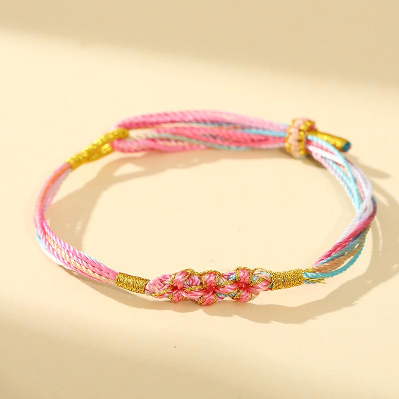 Five-Color Dragon Boat Festival Longevity Thread Bracelet with Peach Blossom Knot, Unisex DIY Hand Rope Gift