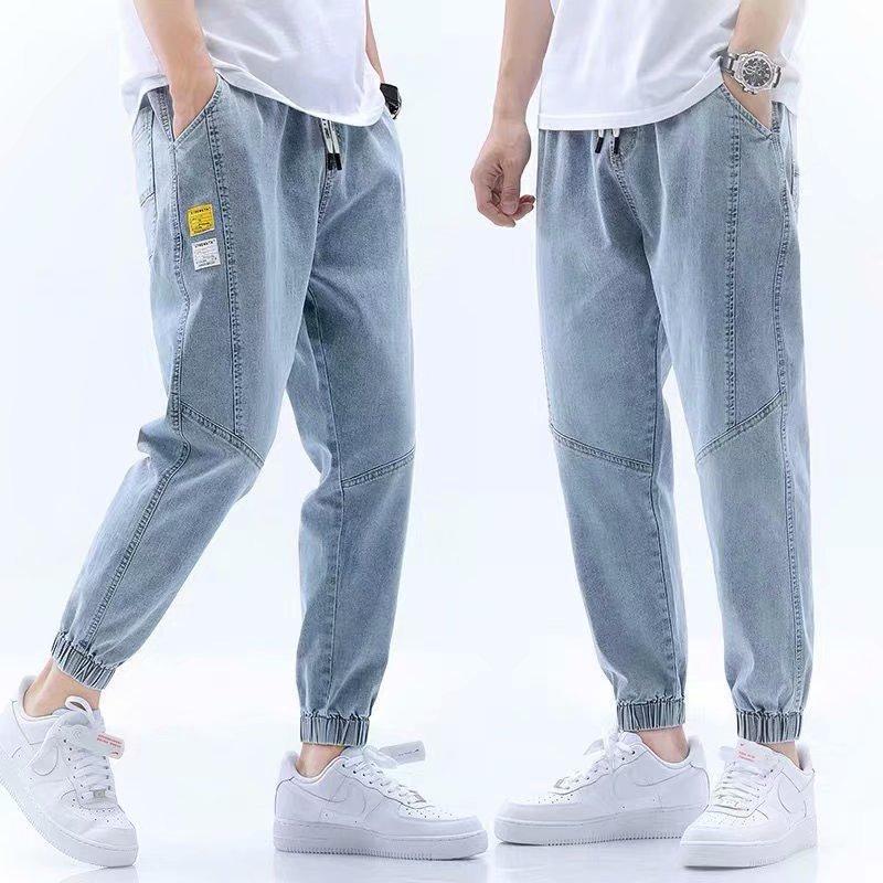 Summer Hong Kong style jeans men's loose tied feet Harlan nine-point pants trendy brand thin casual pants micro-elastic