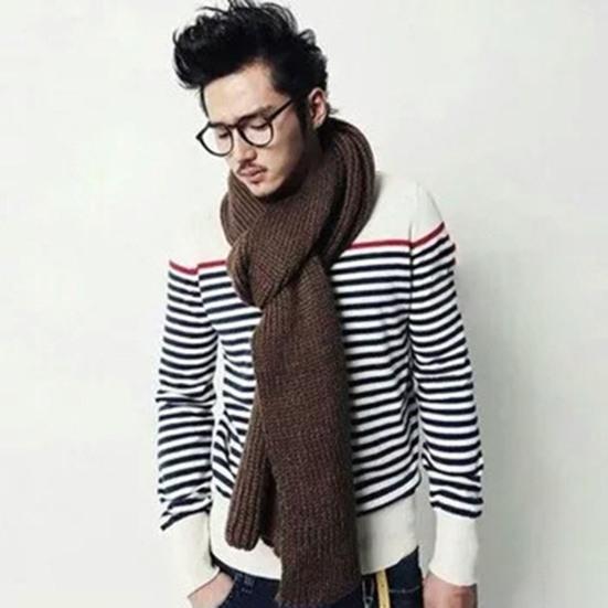 Unisex Scarf Solid Color Knitted Autumn Winter Japanese Korean Style Knitting Scarf for Dating
