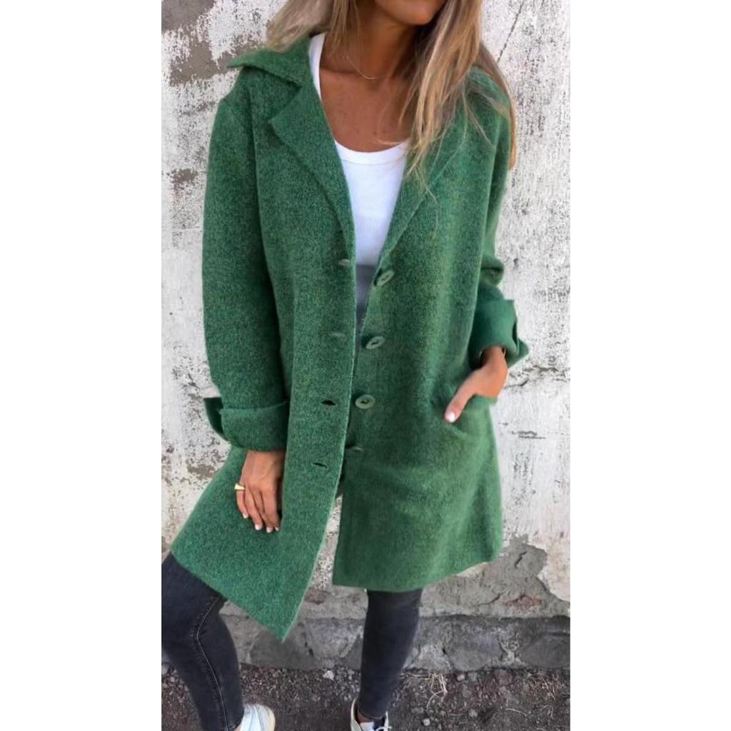 2026 Autumn Winter New Women's Solid Color Lapel Cardigan with Pockets Single Breasted Mid-Length Outerwear