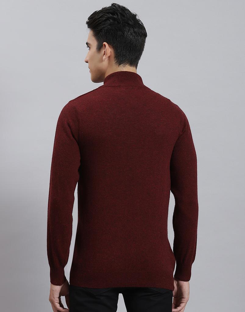 MONTE CARLO Mens Maroon Solid Stand Collar Sweater