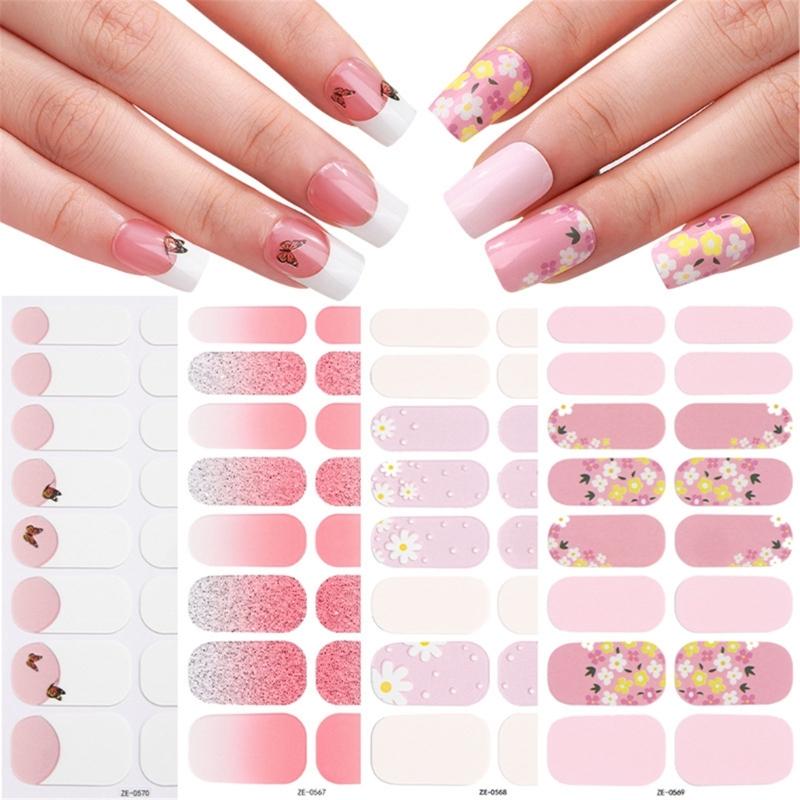 Nail Polish Sticker Self-Adhesive Nail Sticker Manicure Sticker Full Nail Wraps Waterproof Nail Strips with Nail File