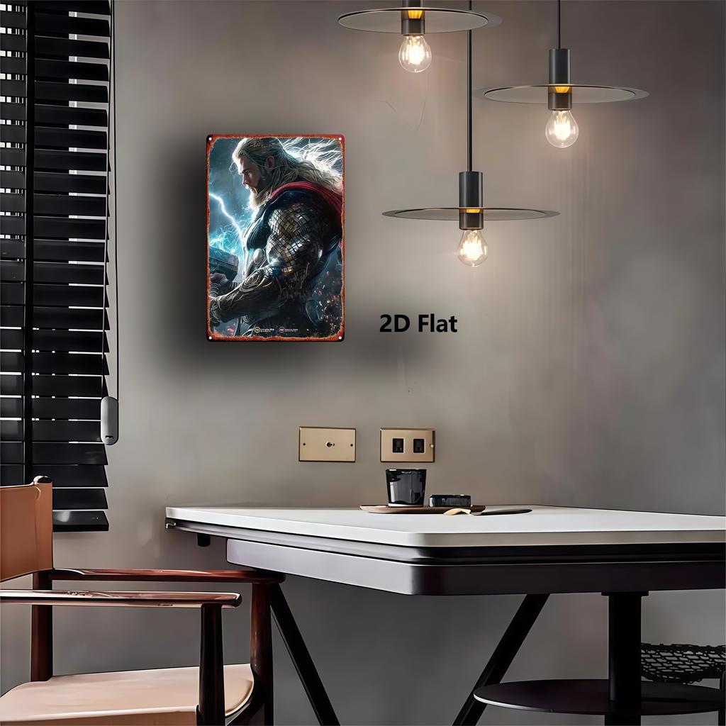 1pc MARVEL Thor Mjolnir Hammer Wall Art Decor - 20.32x30.48 Cm Iron Metal Superhero Plaque with Pre-Drilled Holes, Vibrant Storm