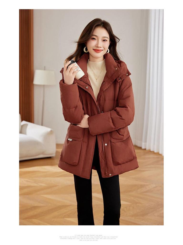 Women's Mid-Length Hooded Down Jacket - Winter Fashion Coat YE6320