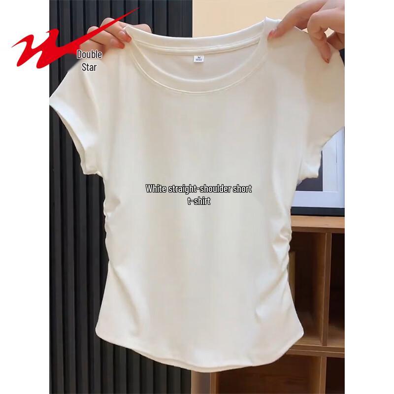 Shuangxing Women's Slimming Pleated Short Sleeve T-Shirt