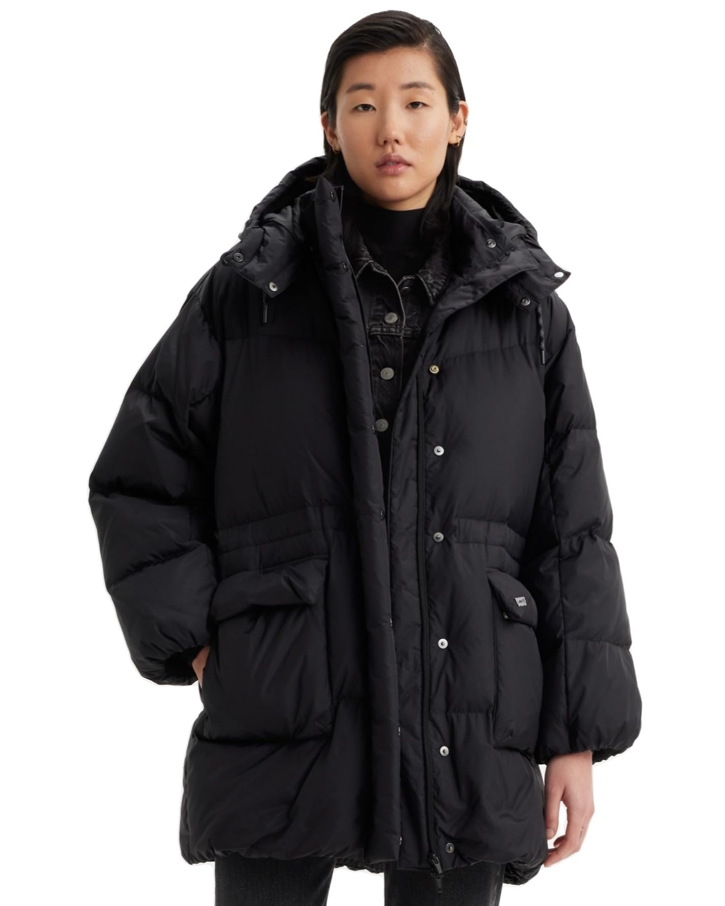 

Levi s Puffer Jacket WESTERN Insulated Puffer Detachable Hood Bubble Mid Jacket Women s A8528-0001 US M