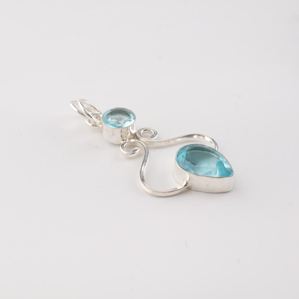 Sky Blue Topaz Gemstone Sterling Silver Designer Jewelry Pendant 1.60" For Birthday Gift PP-13-4