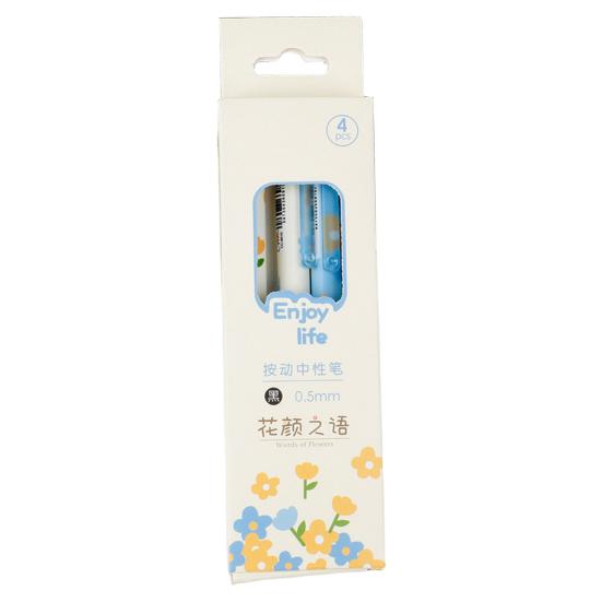 4Pcs/Set 0.5mm Gel Pen Press Quick Drying Black Ink Fine Point Stationery Flower Themed Plastic Writing Pen Office Supplies