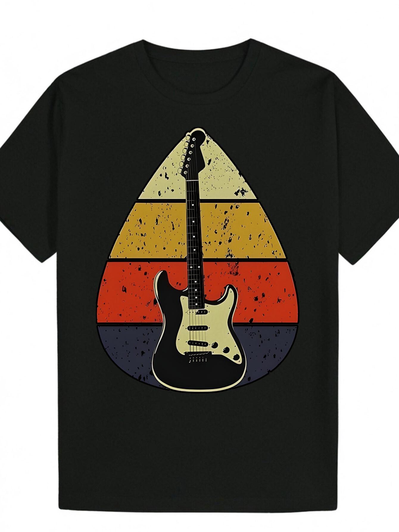 Graphic T-shirt - Black with Vibrant Guitar Design XL