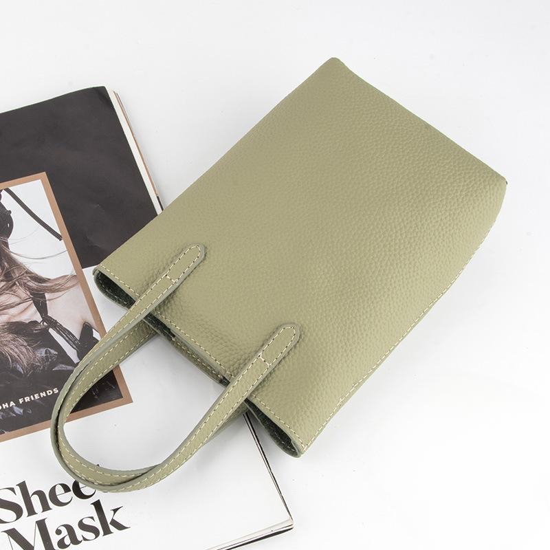 Damen Klassische und Schlichte Vollnarbenleder Vielseitige Einzel-Schultertasche, Leichte Umhänge-Handytasche