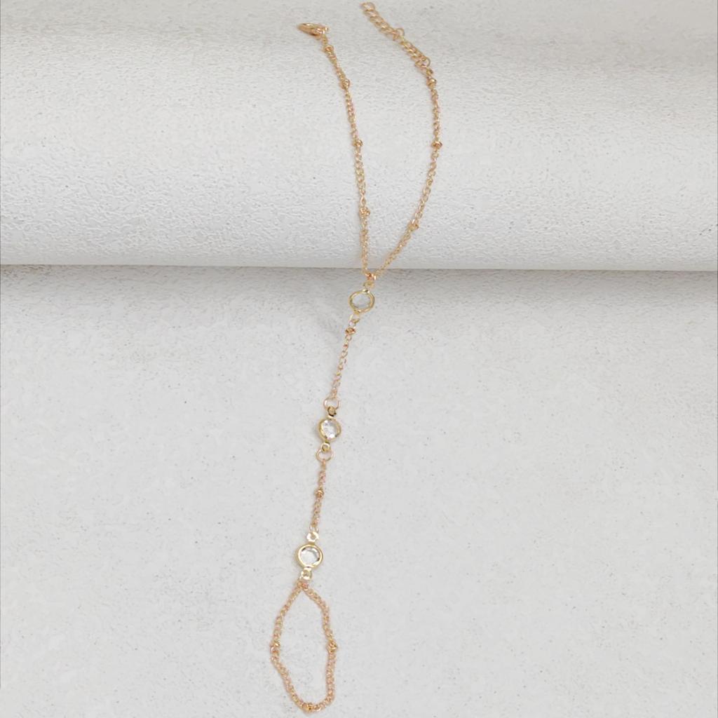 Gold CopperColor Bead Chain Bracelet For Women Trendy Ring Bracelet Hand Chain Finger Ring Slave Cuff Bracelet Mothers Day Gift