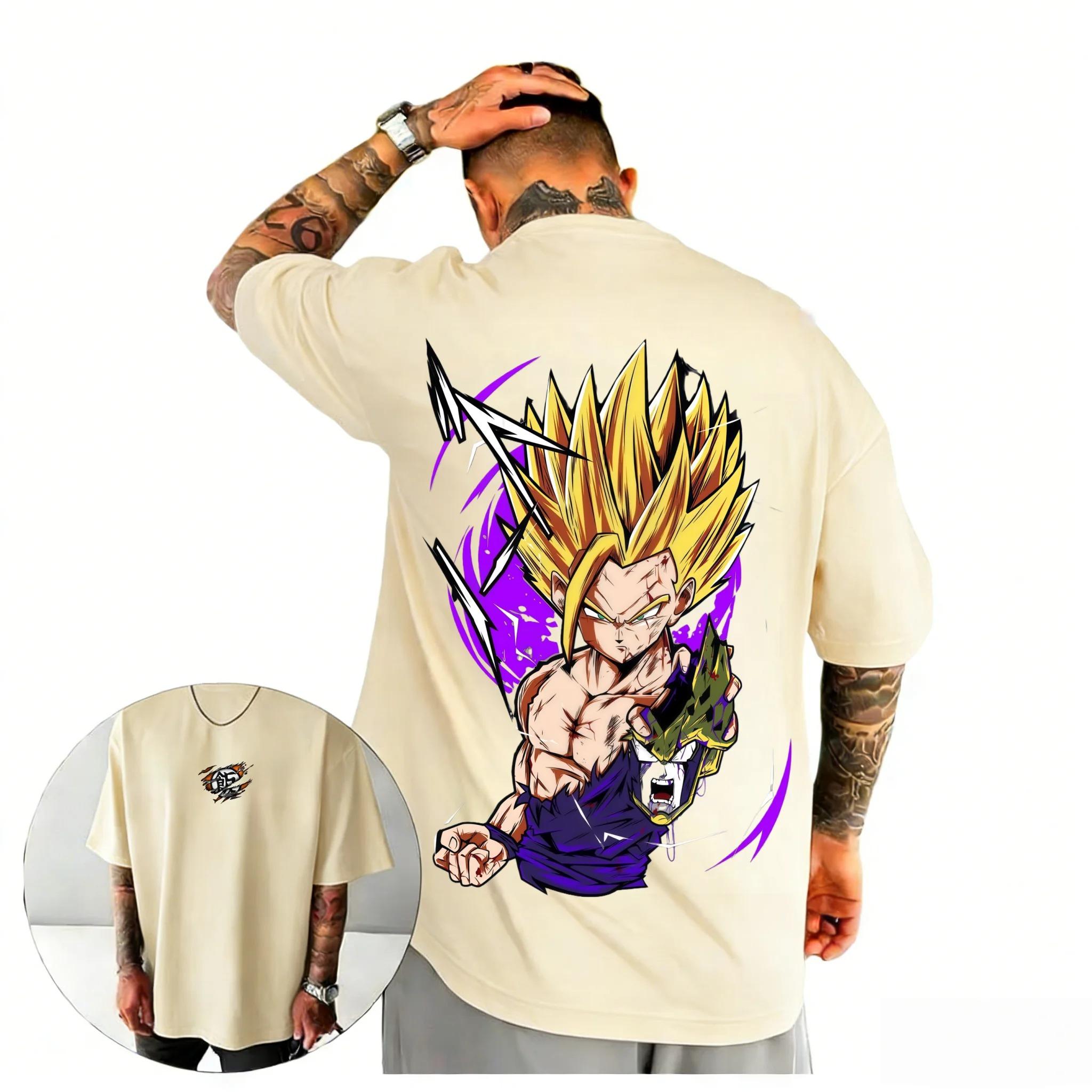 

Dragon Ball Z Gohan vs Cell Anime Black T-Shirt Comfortable Fashion Vintage Double-Sided Band Graphic Print Women And Men T-shirts 4XL