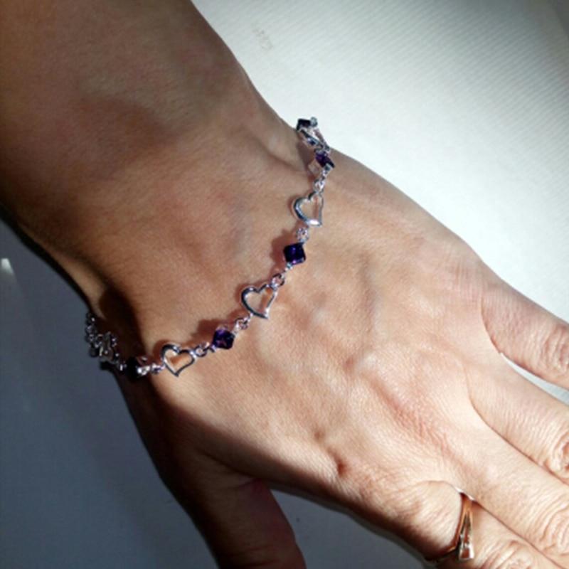  Tone Heart Purple Cubic Zircon Bracelets Jewelry Engagement Celebration Gathering Christmas Women Souvenir GiftTrendy Bracelets